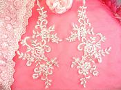 Embroidered Venice Lace Appliques White Silver Floral Venice Lace Mirror Pair 9.5" (DH108X)