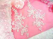 Embroidered Venice Lace Appliques White Silver Floral Venice Lace Mirror Pair 9.5" (DH108X)
