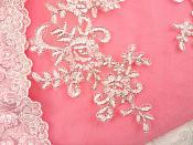 Embroidered Venice Lace Appliques White Silver Floral Venice Lace Mirror Pair 9.5" (DH108X)
