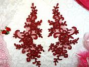 Embroidered Venice Lace Appliques Wine Floral Mirror Pair 9.5" (BL131X)