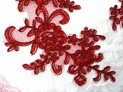 Embroidered Venice Lace Appliques Wine Floral Mirror Pair 9.5" (BL131X)