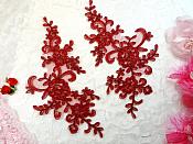 Embroidered Venice Lace Appliques Wine Floral Mirror Pair 9.5" (BL131X)