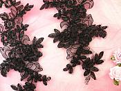Embroidered Venice Lace Appliques Black Floral Venice Lace Mirror Pair 10" (DH109X)