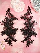 Embroidered Venice Lace Appliques Black Floral Venice Lace Mirror Pair 10" (DH109X)