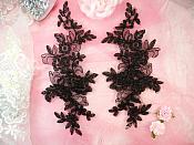 Embroidered Venice Lace Appliques Black Floral Venice Lace Mirror Pair 10" (DH109X)