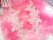 Embroidered Venice Lace Appliques Light Silver Floral Venice Lace Mirror Pair 10" (DH109X)