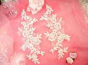 Embroidered Venice Lace Appliques Off White Floral Venice Lace Mirror Pair 10" (DH109X)
