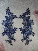 Embroidered Venice Lace Appliques Blue Gold Floral Venice Lace Mirror Pair 10" (DH109X)