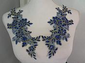 Embroidered Venice Lace Appliques Blue Gold Floral Venice Lace Mirror Pair 10" (DH109X)