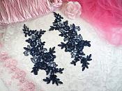 Embroidered Venice Lace Appliques Navy Floral Venice Lace Mirror Pair 10" (BL154X)