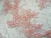 Embroidered Venice Lace Appliques Pink Floral Venice Lace Mirror Pair 10" (DH109X)
