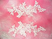 Embroidered Venice Lace Appliques Pure White Floral Venice Lace Mirror Pair 10" (DH109X)