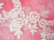 Embroidered Venice Lace Appliques Pure White Floral Venice Lace Mirror Pair 10" (DH109X)