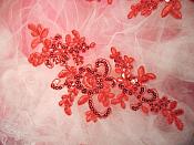 Embroidered Appliques Venice Lace Sequin Red Floral Mirror Pair 9.5" (BL134X)