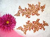 Sequined Venice Lace Appliques Red Gold Floral Bling Mirror Pair Motif Patch 10" (DH111X)