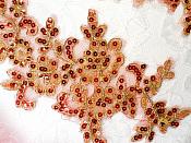 Sequined Venice Lace Appliques Red Gold Floral Bling Mirror Pair Motif Patch 10" (DH111X)