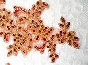 Sequined Venice Lace Appliques Red Gold Floral Bling Mirror Pair Motif Patch 10" (DH111X)