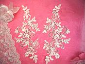 Embroidered Appliques Venice Lace Sequin White Floral Mirror Pair 9.5" (BL134X)