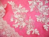 Embroidered Appliques Venice Lace Sequin White Floral Mirror Pair 9.5" (BL134X)