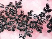 Sequin Embroidered Venice Lace Appliques Black Floral Venice Lace Mirror Pair 10" (BL156X)