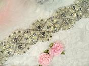 Trim Silver Beaded Glass Crystal Rhinestone with Pearls Bridal Banding  (DH113)