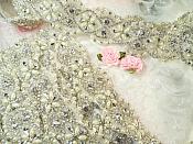 Trim Silver Beaded Glass Crystal Rhinestone with Pearls Bridal Banding  (DH113)