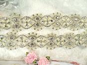 Trim Silver Beaded Glass Crystal Rhinestone with Pearls Bridal Banding  (DH113)