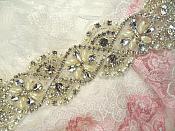 Trim Silver Beaded Glass Crystal Rhinestone with Pearls Bridal Banding  (DH113)