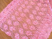 Embroidered 3D Fabric Pink Floral Design (Can be Cut for Appliques) (GB531)
