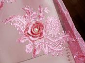 Embroidered 3D Fabric Pink Floral Design (Can be Cut for Appliques) (GB531)