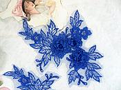 Beautiful NEW ARRIVAL 3D Embroidered Lace Appliques Blue Floral Venice Lace Mirror Pair 7.5" (DH114X)