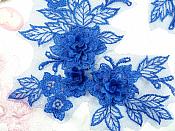 Beautiful NEW ARRIVAL 3D Embroidered Lace Appliques Blue Floral Venice Lace Mirror Pair 7.5" (DH114X)