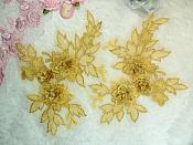 Beautiful NEW ARRIVAL 3D Embroidered Lace Appliques Gold Floral Venice Lace Mirror Pair 7.5" (DH114X)