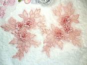 Beautiful NEW ARRIVAL 3D Embroidered Lace Appliques Mauve Floral Venice Lace Mirror Pair 7.5" (DH114X)
