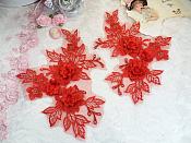 Beautiful NEW ARRIVAL 3D Embroidered Lace Appliques Red Floral Venice Lace Mirror Pair 7.5" (DH114X)