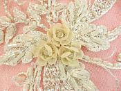 Embroidered Lace Applique Mirror Pair Floral design accented w/ Sequins and Beads Champagne 8" (DH117X)