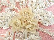 Embroidered Lace Applique Mirror Pair Floral design accented w/ Sequins and Beads Champagne 8" (DH117X)