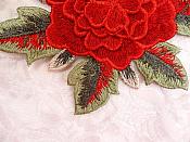 3D Embroidered Applique Red Single Floral Sewing Supply Clothing Patch  DH122