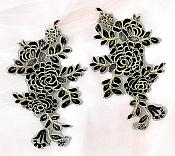 Rose Appliques Lace Embroidered Mirror Pair Black w/ Gold DH124X