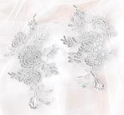 Rose Appliques Lace Embroidered Mirror Pair Light Silver DH124X