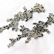 Designer Appliques Lace Embroidered Mirror Pair Black w/ Gold Costume Patch DH126X