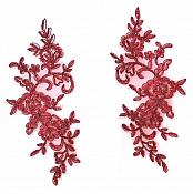 Rose Appliques Lace Embroidered Mirror Pair Burgundy Dance Costume Motif DH127X