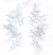 Rose Appliques Lace Embroidered Mirror Pair Lt. Silver Dance Costume Motif DH127X