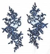 Rose Appliques Lace Embroidered Mirror Pair Navy Dance Costume Motif DH127X
