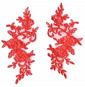 Rose Appliques Lace Embroidered Mirror Pair Red Dance Costume Motif DH127X