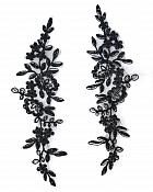 Designer Appliques Lace Embroidered Mirror Pair Black Costume Patch DH128X