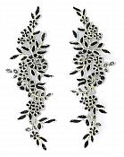 Designer Appliques Lace Embroidered Mirror Pair Black w/ Gold Costume Patch DH128X