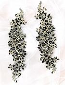 Rose Appliques Lace Embroidered Clusters Mirror Pair Black Gold 13" DH129X