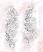 Rose Appliques Lace Embroidered Clusters Mirror Pair Lt. Silver 13" DH129X