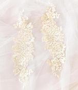 Lace Embroidered Rose Cluster Appliques Mirror Pair Dark Ivory 13" DH129X